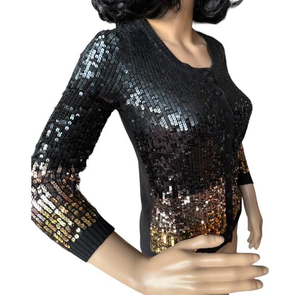 C by Bloomingdales cashmere mix sequenced cardigan black gold silver size small - Picture 5 of 15